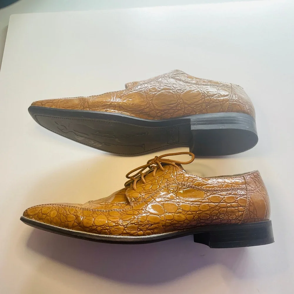 440 Club Mens Faux Crocodile Embossed Dress Shoes Size 10 Cognac Brown Statement
